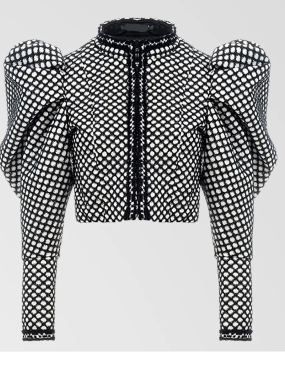 Black and White Puff Sleeve Cropped Jacket